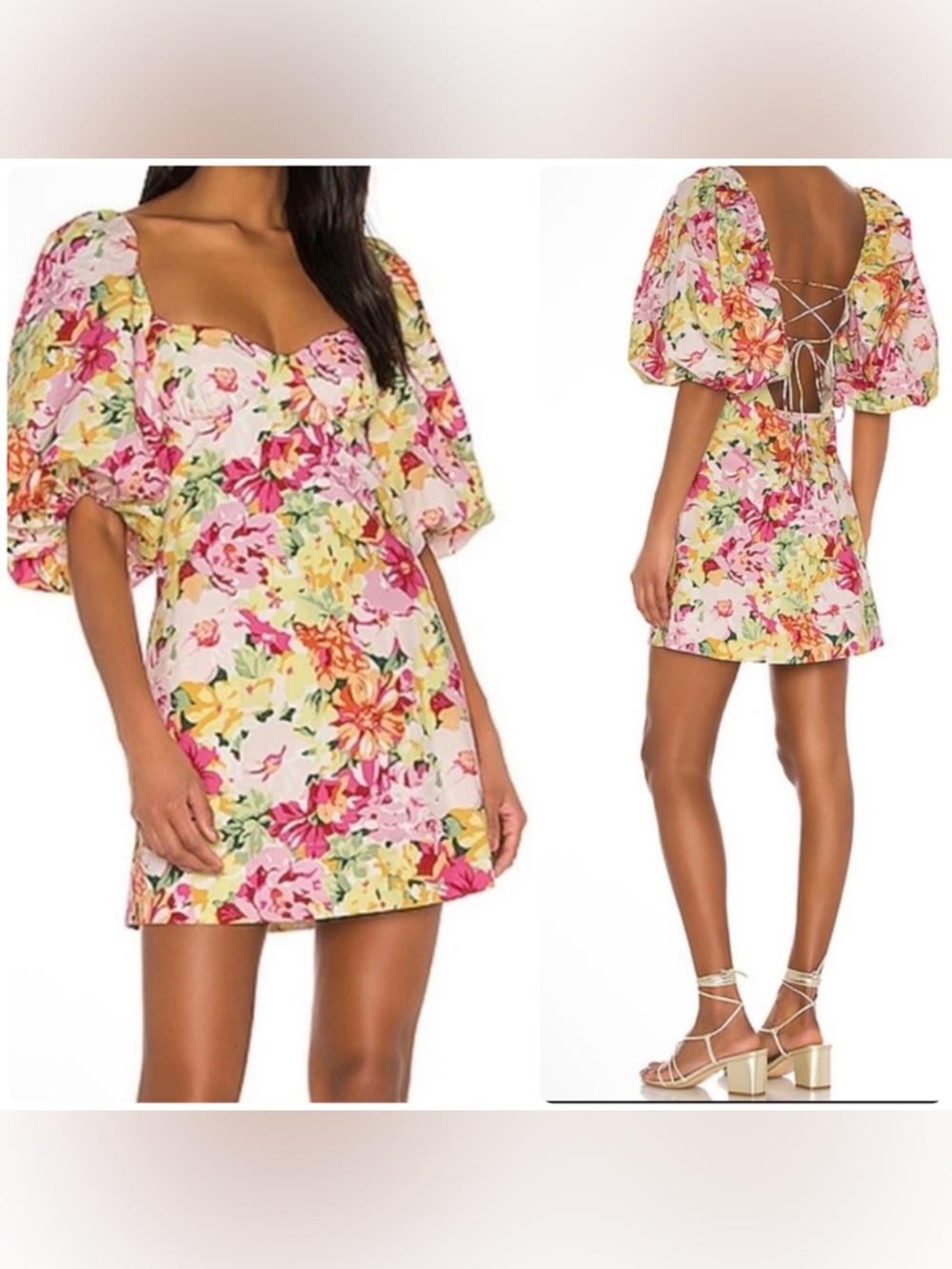 LPA Samantha Floral Puff-Sleeve Mini Dress NWT $259